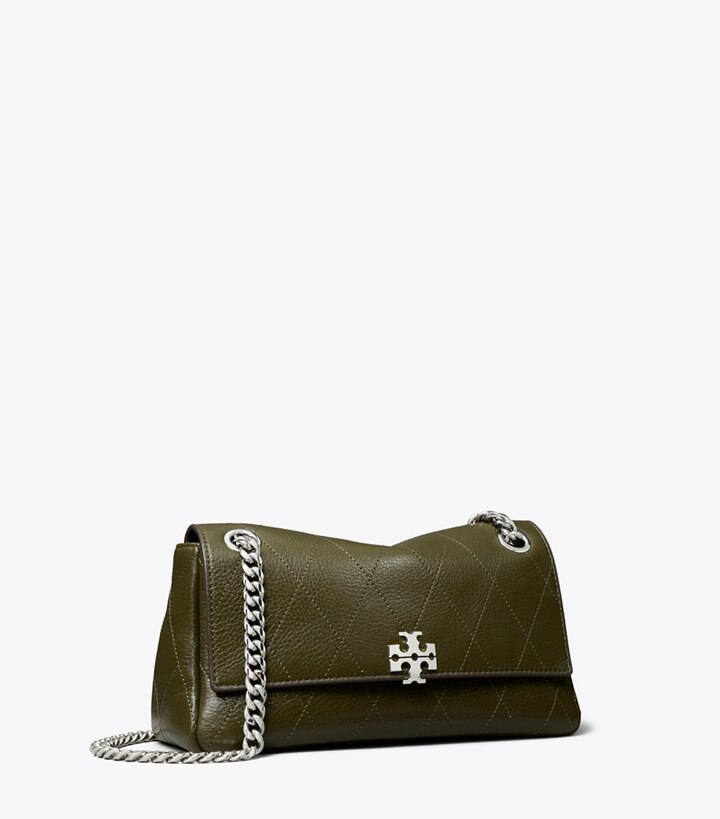 Tory Burch designer sacs porté épaule Petit sac porté épaule matelassé Charlie in Dark Olive angle