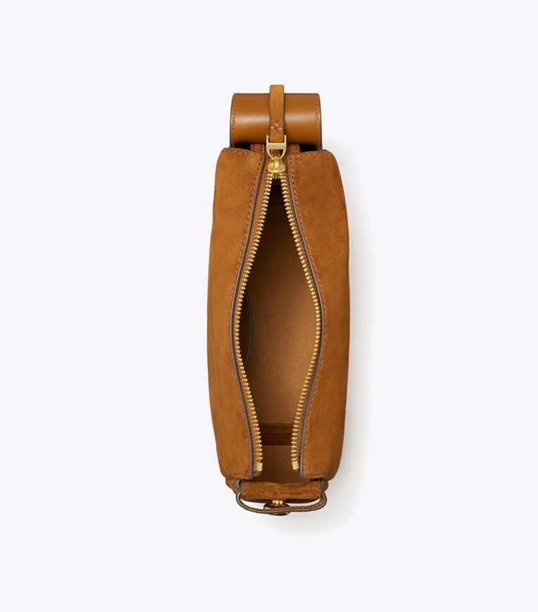 Tory Burch designer sacs porté épaule Petit sac porté épaule Romy en daim in Caramel angle