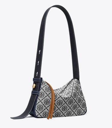 Tory Burch designer sacs porté épaule Petit sac porté épaule Romy T Monogram in Tory Navy angle