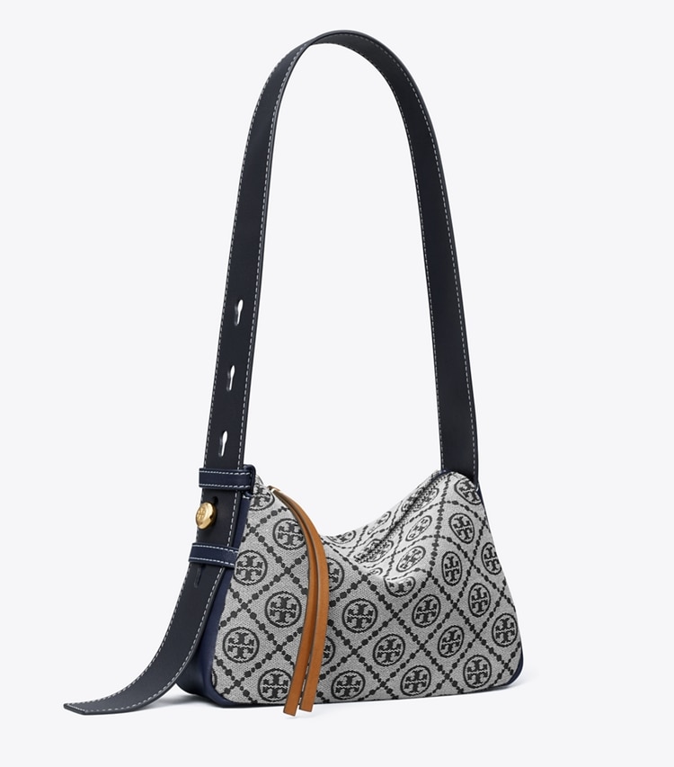 Tory Burch designer sacs porté épaule Petit sac porté épaule Romy T Monogram in Tory Navy angle