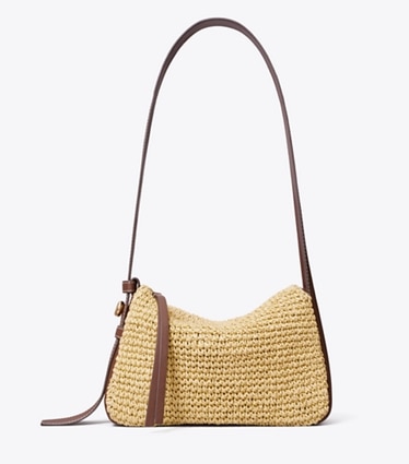 Tory Burch designer sacs porté épaule Petit sac porté épaule tissé Romy in Natural front