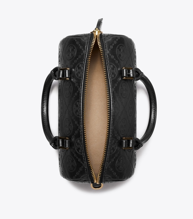 Tory Burch designer crossbody bags Petite Barrel Bag aus Leder mit T-Monogramm in Black angle