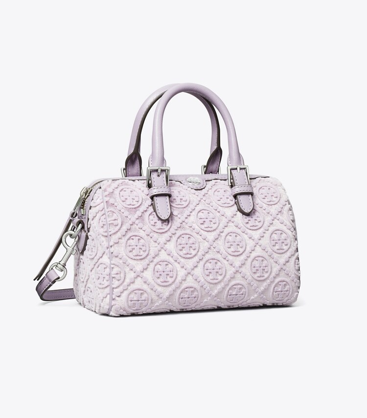 Tory Burch designer crossbody bags Petite Barrel Bag mit T-Monogramm aus Fil-Coupé in Lilac angle