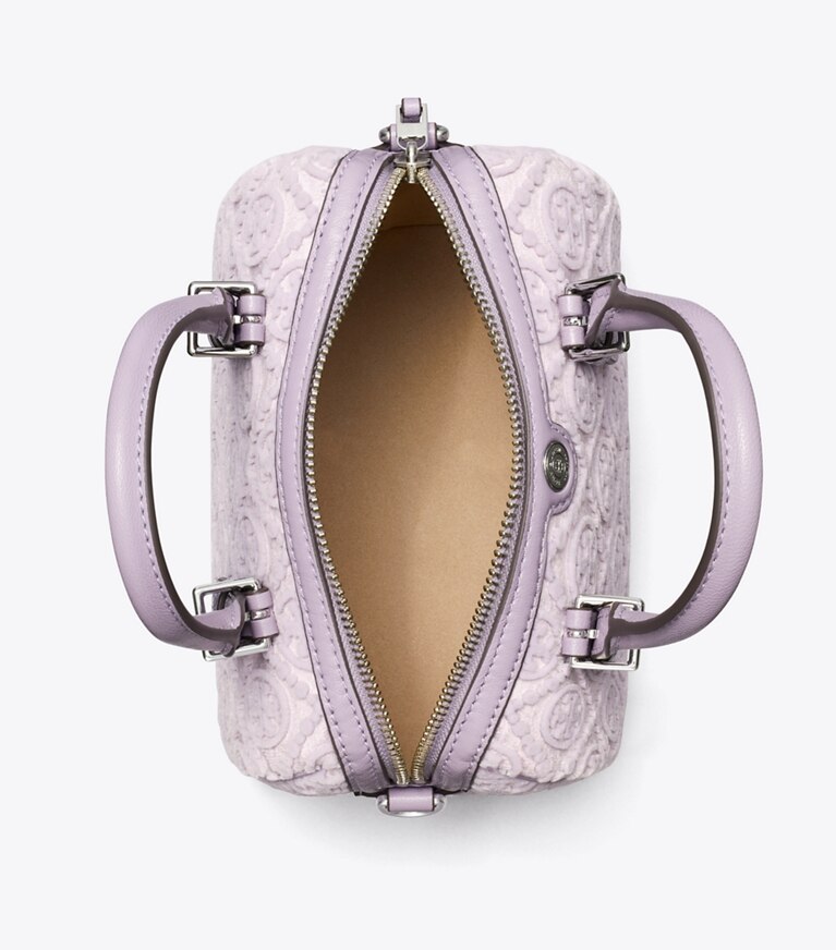 Tory Burch designer crossbody bags Petite Barrel Bag mit T-Monogramm aus Fil-Coupé in Lilac angle