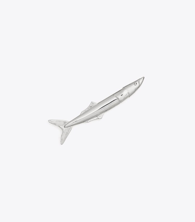 Tory Burch designer épingles à cheveux Petite broche poisson du défilé dans Light Silver de face