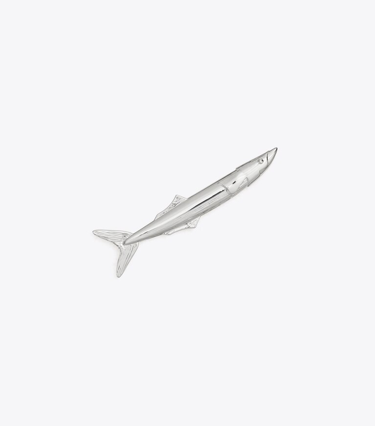 Tory Burch designer épingles à cheveux Petite broche poisson du défilé dans Light Silver de face