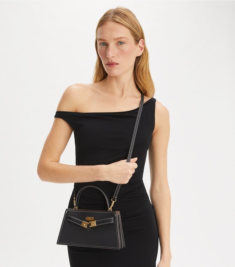Tory Burch designer mini bags Petite Lee Radziwill Bag in Black accessory on model