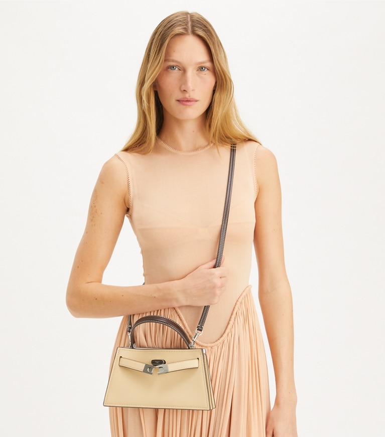 Tory Burch designer mini bags Petite Lee Radziwill Bag in Praline angle