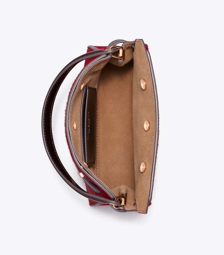 Tory Burch designer crossbody bags Petite Lee Radziwill Calf Hair Double Bag in Toucan Red overhead