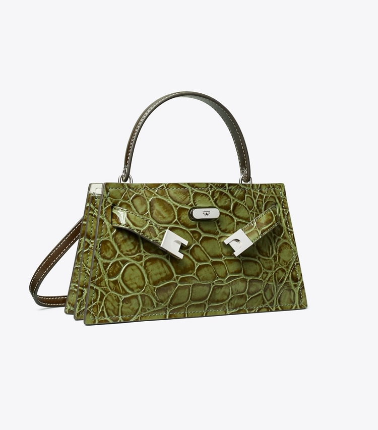Tory Burch designer mini bags Petite Lee Radziwill Croc-Embossed Bag in Soft Ivy angle