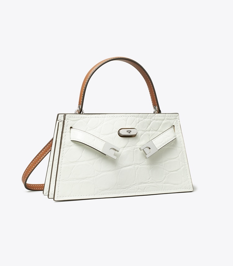 Tory Burch designer mini bags Petite Lee Radziwill Croc-Embossed Bag in Blanc angle