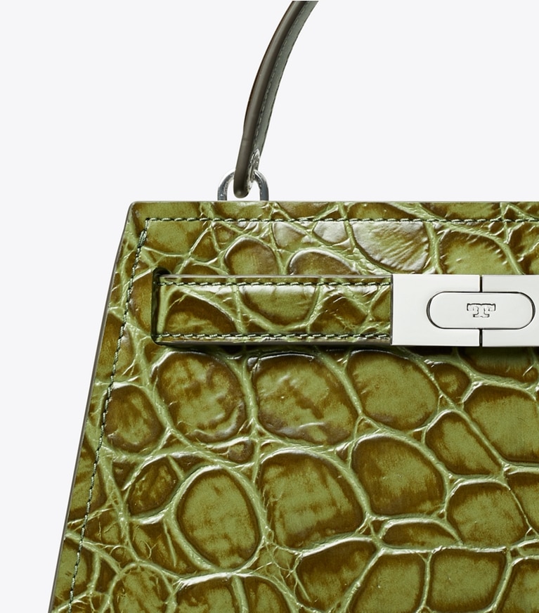 Tory Burch designer mini bags Petite Lee Radziwill Croc-Embossed Bag in Soft Ivy angle