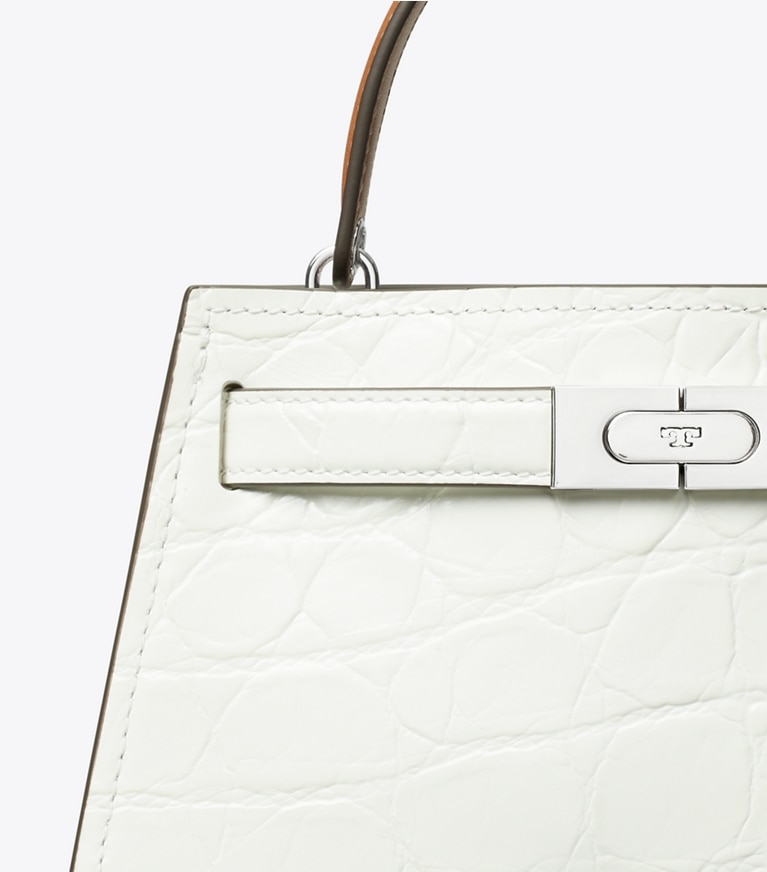 Tory Burch designer mini bags Petite Lee Radziwill Croc-Embossed Bag in Blanc angle