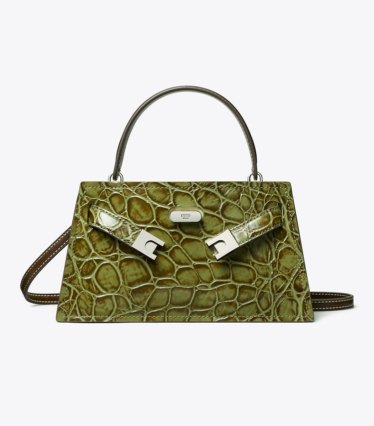 Tory Burch designer mini bags Petite Lee Radziwill Croc-Embossed Bag in Soft Ivy front