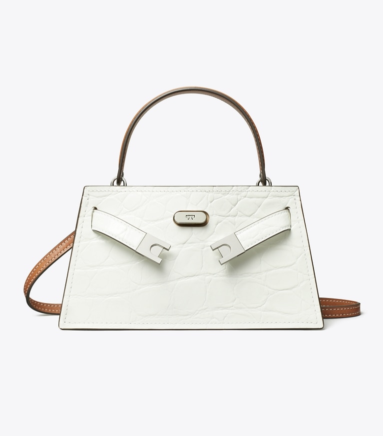 Tory Burch designer mini bags Petite Lee Radziwill Croc-Embossed Bag in Blanc angle