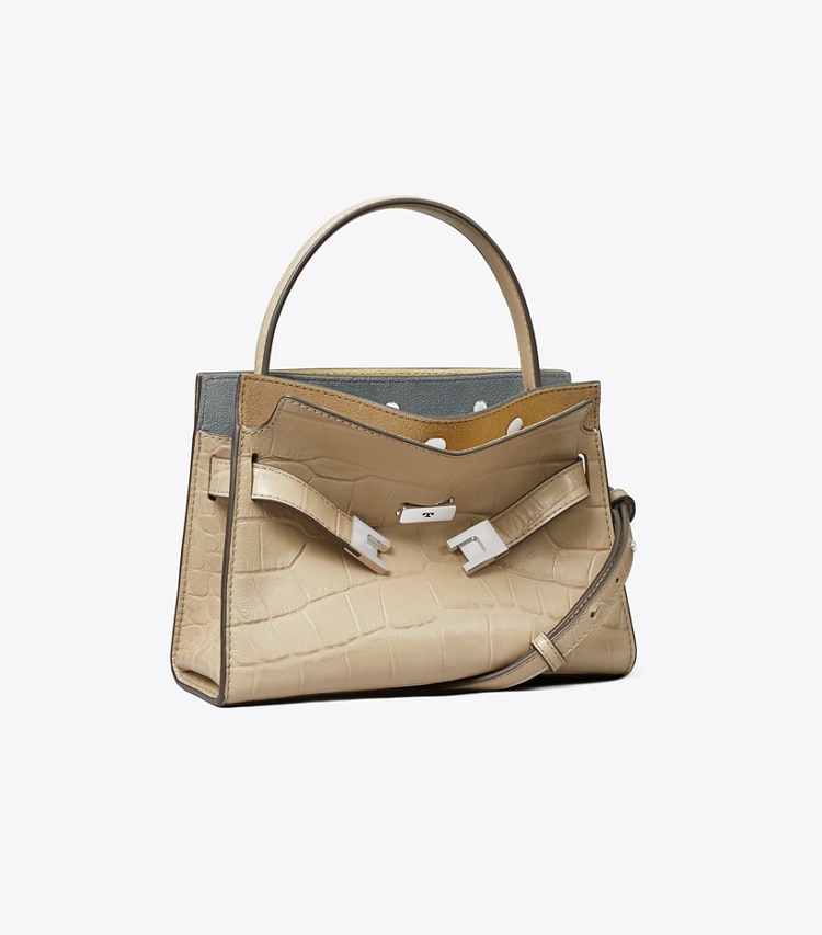 Tory Burch designer crossbody bags Petite Lee Radziwill Croc-Embossed Double Bag in Ginger Leaf angle