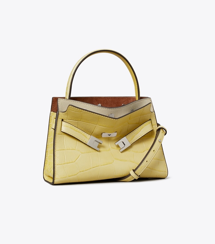 Tory Burch designer crossbody bags Petite Lee Radziwill Croc-Embossed Double Bag in Yellow Sky angle