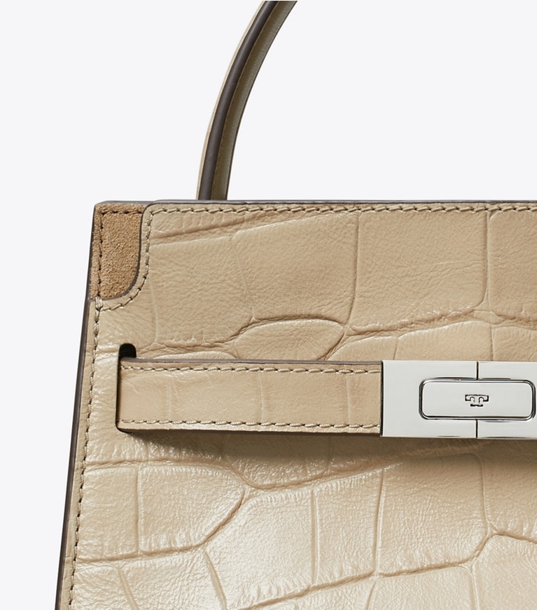 Tory Burch designer crossbody bags Petite Lee Radziwill Croc-Embossed Double Bag in Ginger Leaf detail