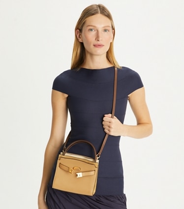 Tory Burch designer crossbody bags Petite Lee Radziwill Double Bag in Ginger Shortbread front