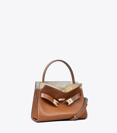 Tory Burch designer crossbody bags Petite Lee Radziwill Double Bag in Aged Tan angle