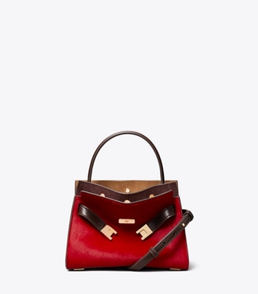 Tory Burch designer crossbody bags Petite Lee Radziwill Double Bag aus Kalbshaar in Toucan Red front
