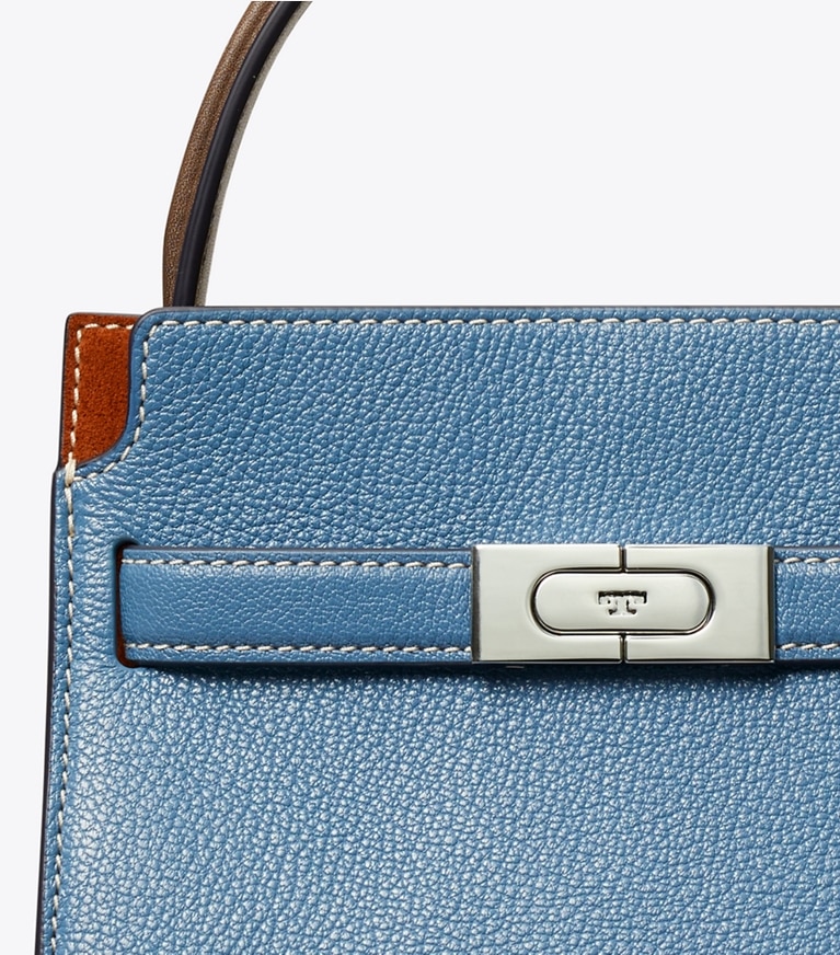Tory Burch designer crossbody bags Petite Lee Radziwill Double Bag in Wheat Blue angle