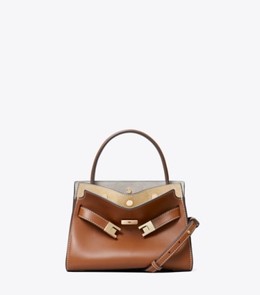 Tory Burch designer crossbody bags Petite Lee Radziwill Double Bag in Aged Tan front