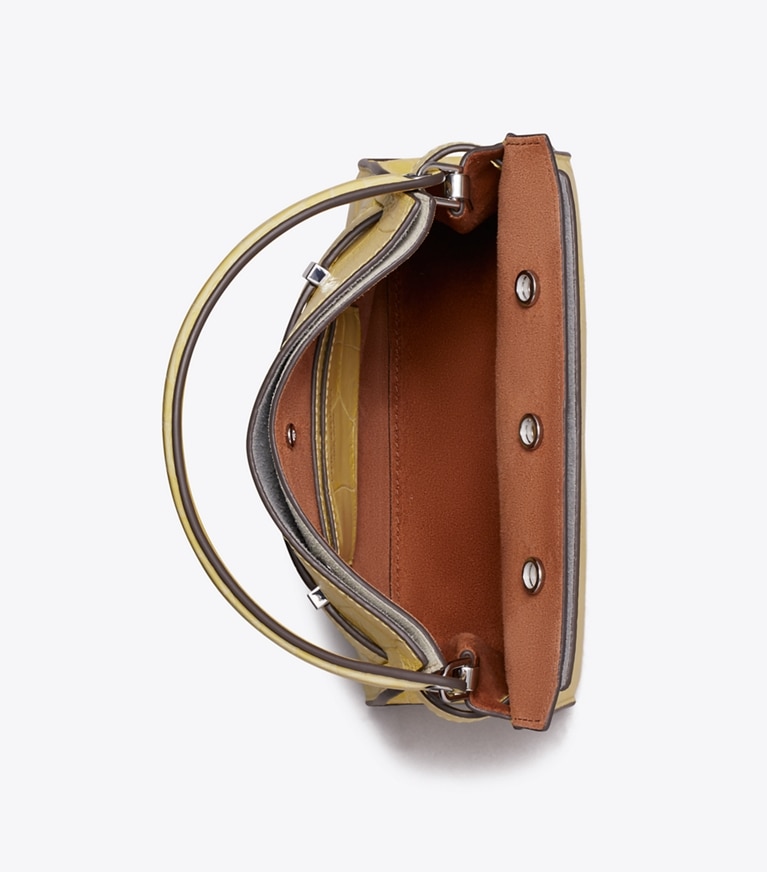 Tory Burch designer crossbody bags Petite Lee Radziwill Double Bag mit Krokoprägung in Yellow Sky von oben