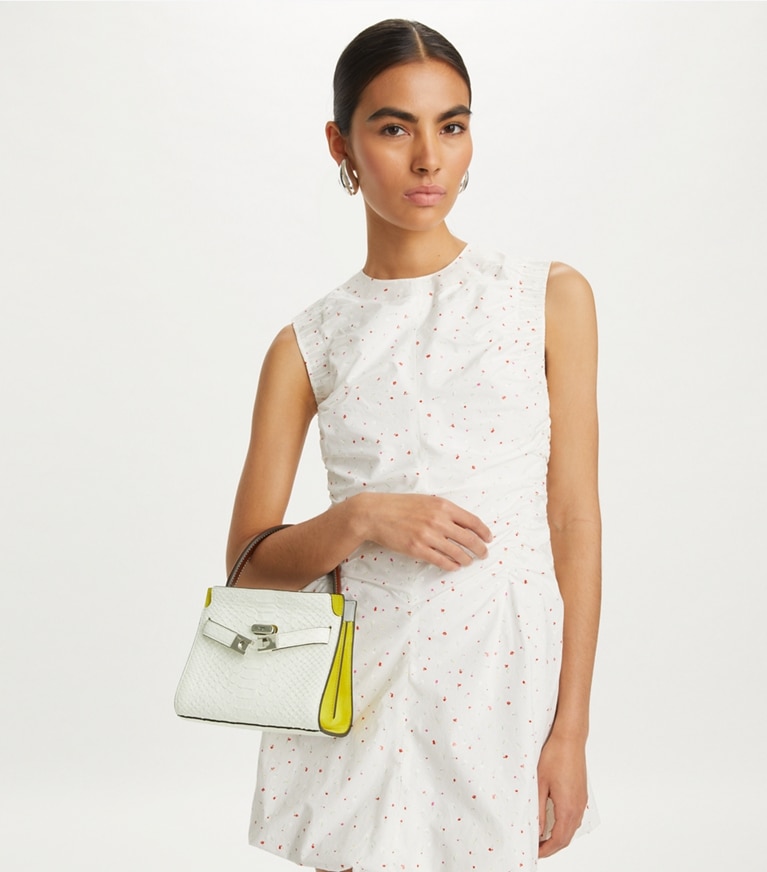 Tory Burch designer crossbody bags Petite Lee Radziwill Double Bag mit Schlangenhautprägung in Blanc angle