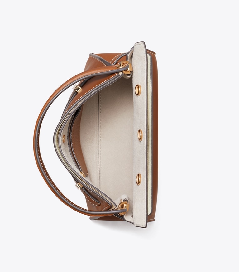 Tory Burch designer crossbody bags Petite Lee Radziwill Double Bag in Aged Tan overhead