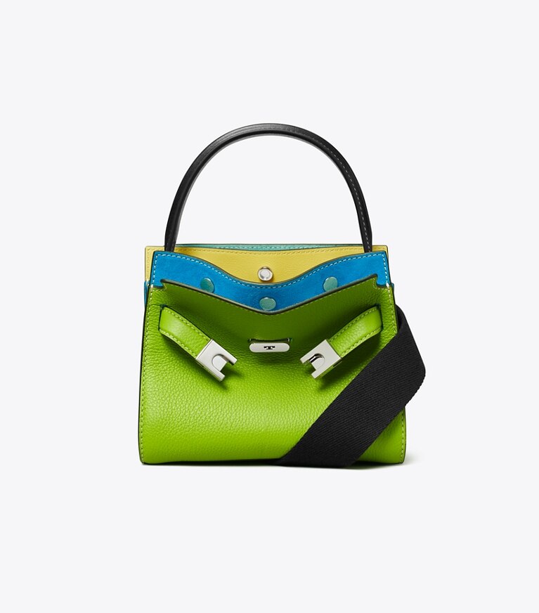 Tory Burch designer crossbody bags Petite Lee Radziwill Pebbled Double Bag in Wheat Grass angle