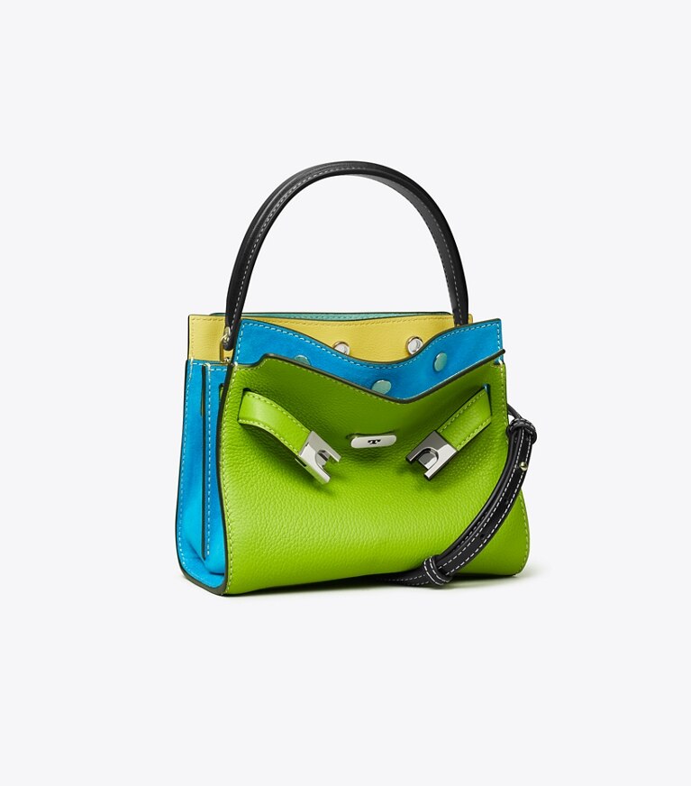 Tory Burch designer crossbody bags Petite Lee Radziwill Pebbled Double Bag in Wheat Grass angle