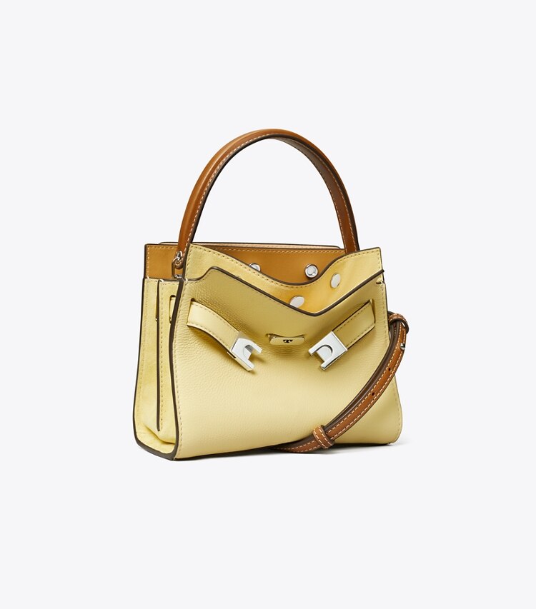 Tory Burch designer クロスボディバッグ リー ラジウィル ペブルド プチダブルバッグ in Lemon Sugar angle