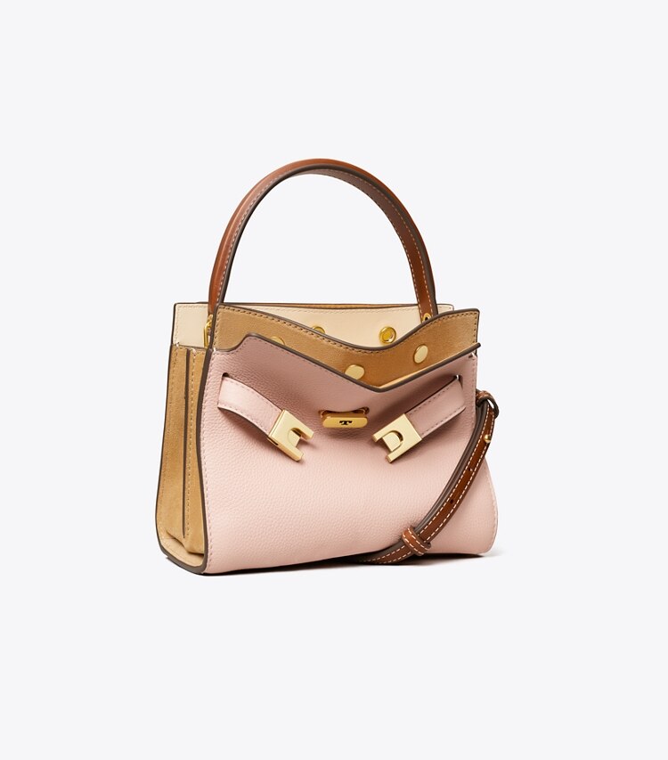 Tory Burch designer crossbody bags Petite Lee Radziwill Pebbled Double Bag in Pink Sand angle