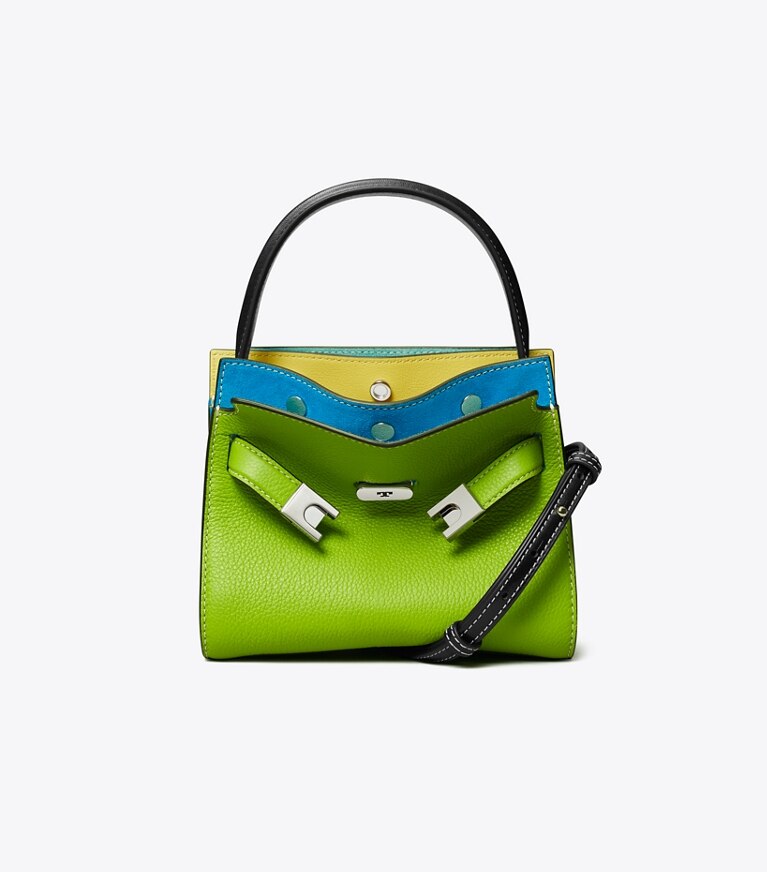 Tory Burch designer crossbody bags Petite Lee Radziwill Pebbled Double Bag in Wheat Grass angle