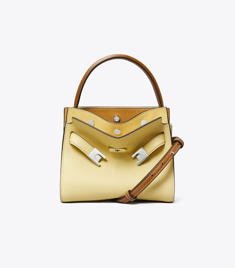 Tory Burch designer クロスボディバッグ リー ラジウィル ペブルド プチダブルバッグ in Lemon Sugar front