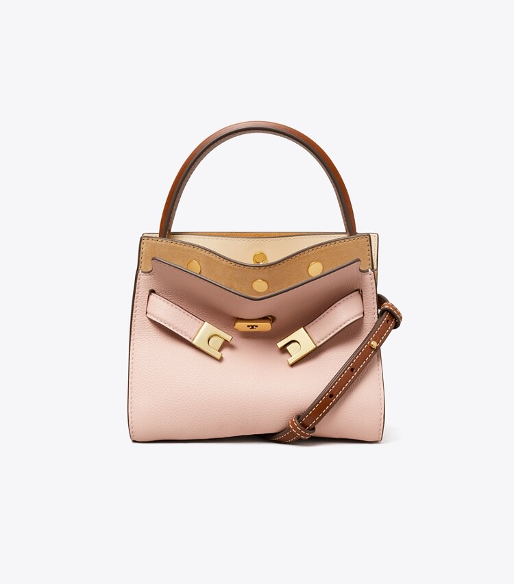 Tory Burch designer crossbody bags Petite Lee Radziwill Pebbled Double Bag in Pink Sand front