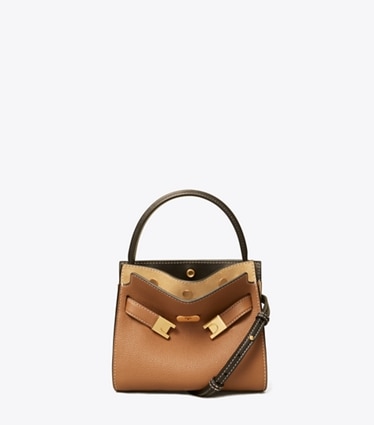 Tory Burch designer crossbody bags Petite Lee Radziwill Pebbled Double Bag in Tiger's Eye front
