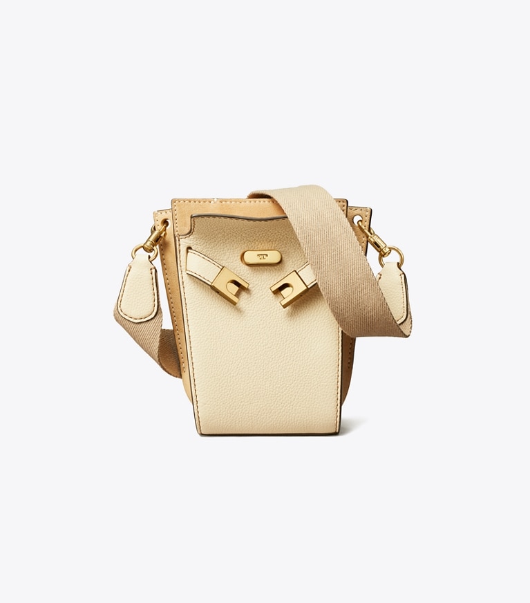 Tory Burch designer crossbody bags Petite Lee Radziwill Pebbled Double Bucket in New Moon angle