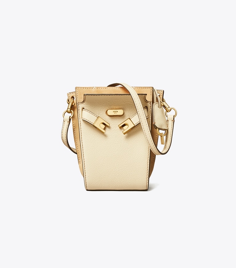 Tory Burch designer crossbody bags Petite Lee Radziwill Pebbled Double Bucket in New Moon angle