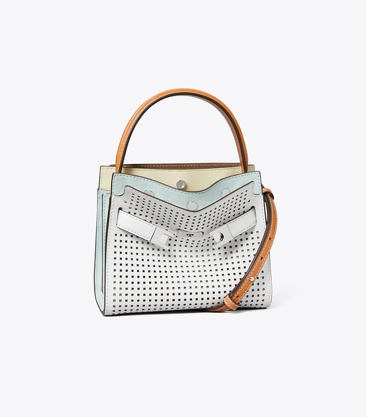 Tory Burch Women's Petite Lee Radziwill Perforated Leather Double Bag Optic White