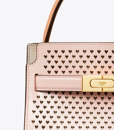 Tory Burch designer crossbody bags Petite Lee Radziwill Perforated Double Bag in Tuscan Blush front
