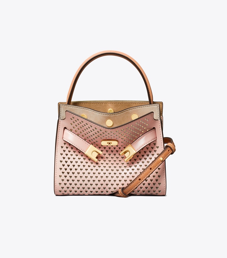 Tory Burch designer crossbody bags Petite Lee Radziwill Perforated Double Bag in Tuscan Blush angle