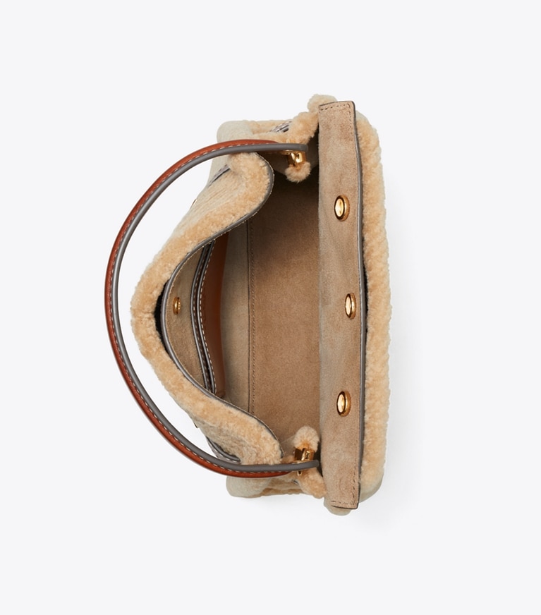 Tory Burch designer crossbody bags Petite Lee Radziwill Shearling Double Bag in Teddy overhead