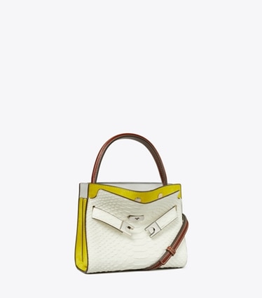 Tory Burch designer クロスボディバッグ リー ラジウィル パイソンエンボス プチダブルバッグ in Blanc angle