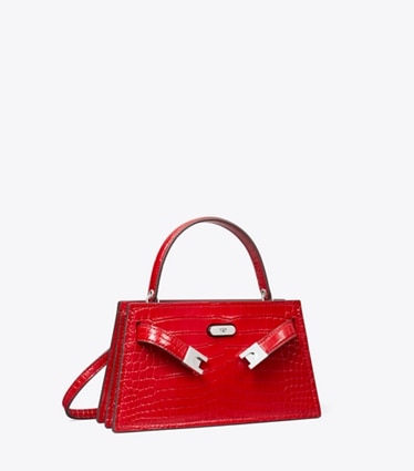 Tory Burch designer crossbody bags Petite Lee Radziwill Tasche mit Krokoprägung in Red Sky angle