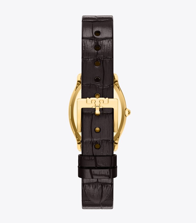 Tory Burch designer montres bracelet Petite montre Eleanor Curve dans IVORY/GOLD/BLACK CROC retour