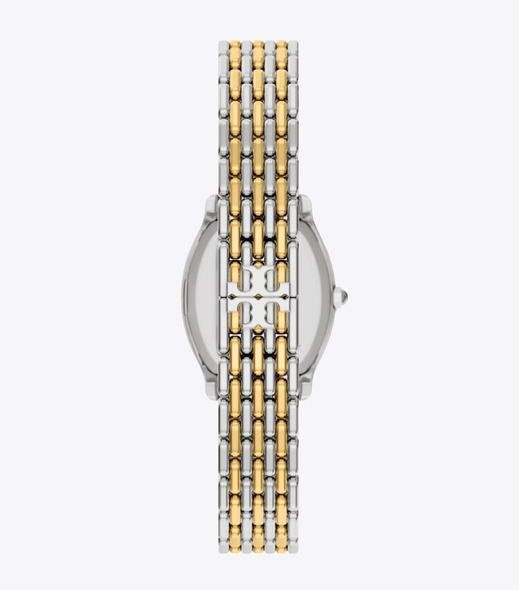 Tory Burch designer montres bracelet Petite montre Eleanor Curve dans MOTHER-OF-PEARL/TWO-TONE retour