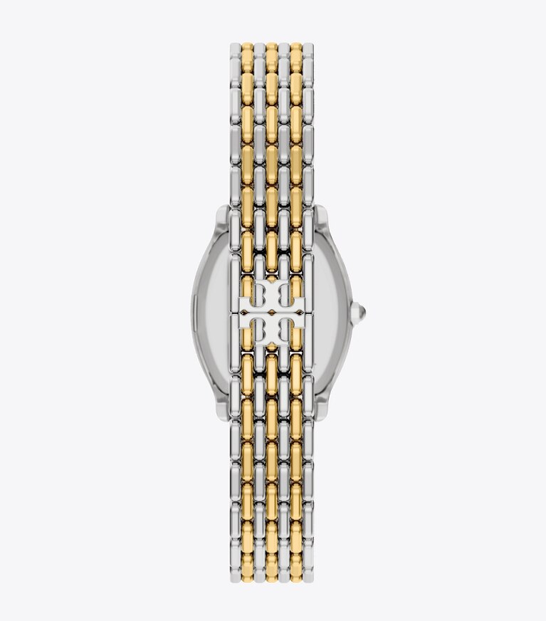 Tory Burch designer montres bracelet Petite montre Eleanor Curve dans MOTHER-OF-PEARL/TWO-TONE retour