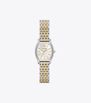 Tory Burch designer montres bracelet Petite montre Eleanor Curve dans MOTHER-OF-PEARL/TWO-TONE de face